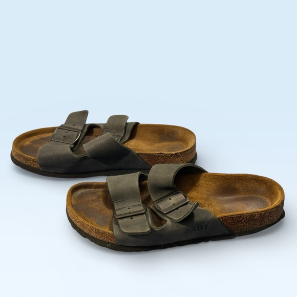 Naot Leather Slide Sandals Adjustable Buckles Cork Footbed EU 38 - Picture 3 of 12
